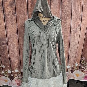 ANTHROPOLOGIE Hooded Gray Button-Up TOP/JACKET SZ MEDIUM